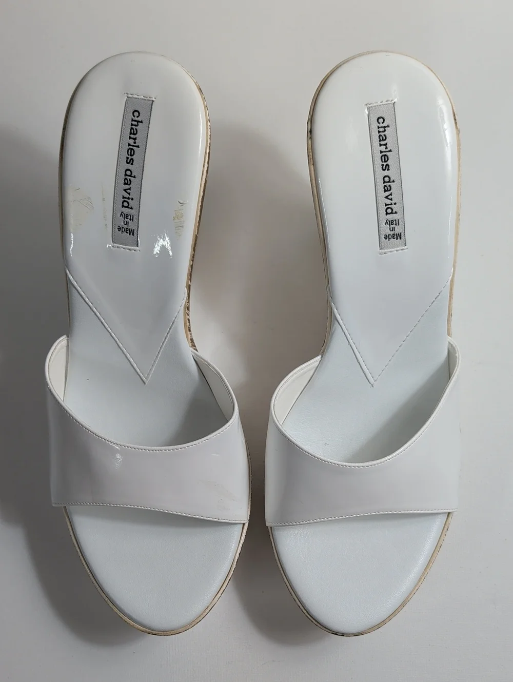 Charles David White Italian Leather Wedge Heels Size 10